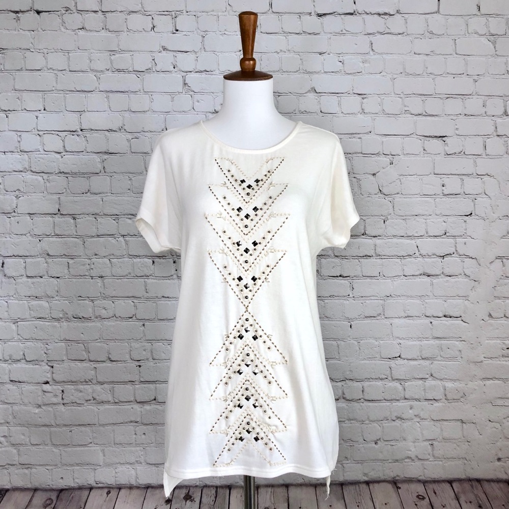 Isabel Lu Cream Embroidered Beaded Top